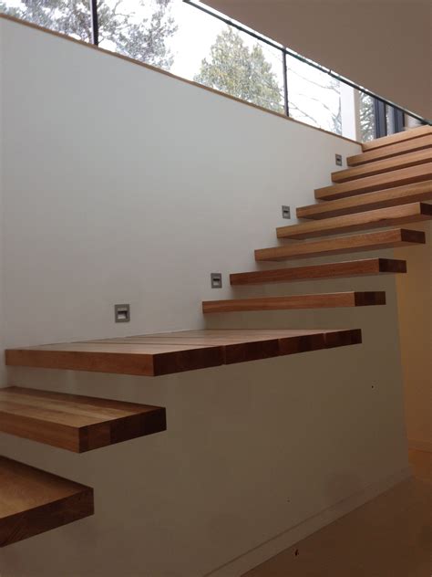 Amazing Teak Wood Floating Stairs Attach On Wall Without Handle Rails