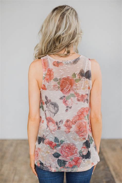 Knit Floral Tank Top Pink The Pulse Boutique