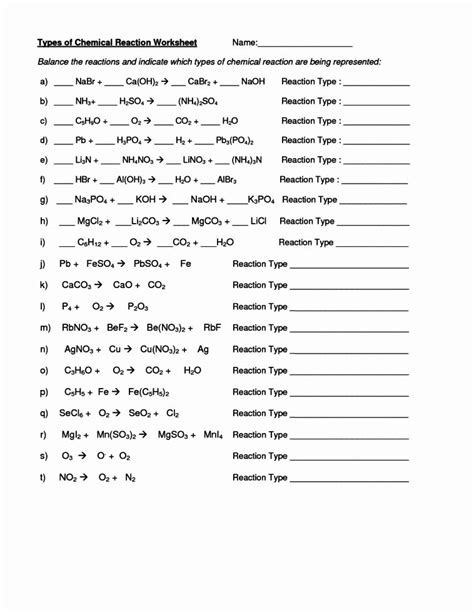 Types of reactions worksheet answer key. Types Of Chemical Reactions Worksheet To You. Types of ...