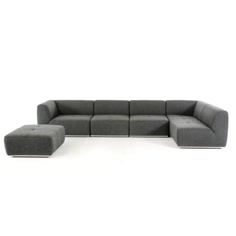 Funterior Cobar 5 Seater L Shape Fabric Grey Sofa Set Home