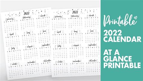 2022 Calendar At A Glance Printable