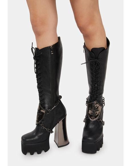 Demonia Platform Lace Up Black Boots Dolls Kill Boots Knee High Leather Boots Black Boots