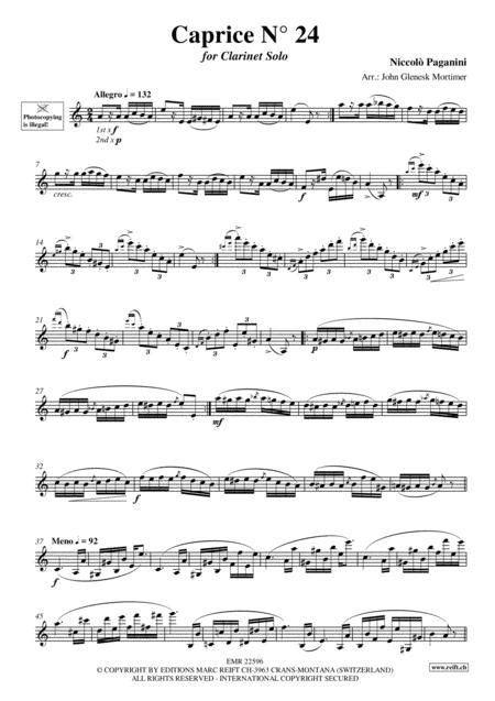 Caprice No 24 By Nicolo Paganini 1782 1840 Score And Parts Sheet