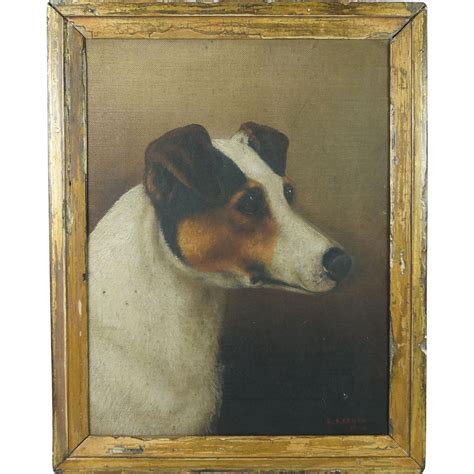 Antique Dog Portrait Oil Painting Jack Russell Terrier Signed F French