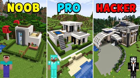 Noob Vs Pro Vs Hacker Minecraft Modern House Youtube