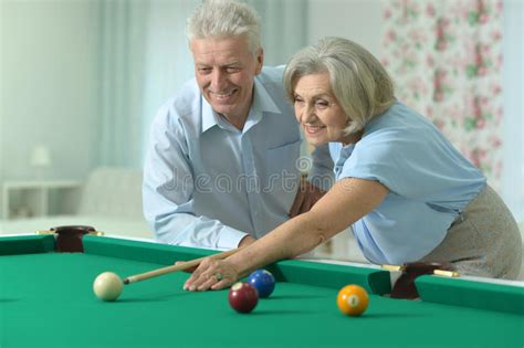 Old Couple Playing Billiard Stock Photo Image Of Game Playful 75301466