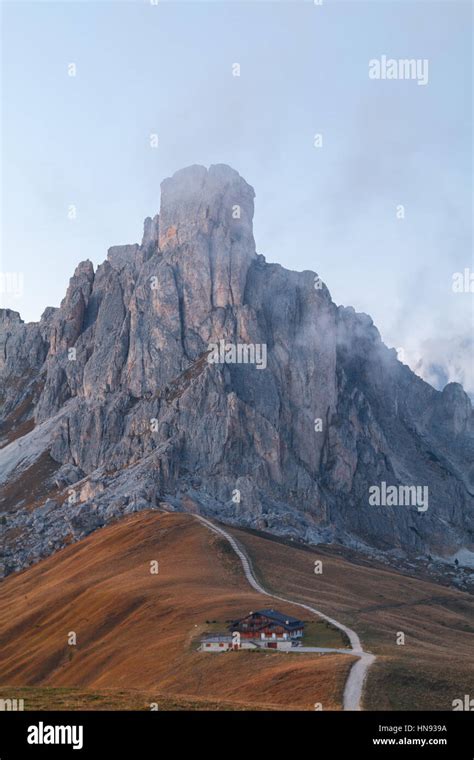 Dolomites Mountains The Passo Di Giau Monte Gusela At Behind Nuvolau