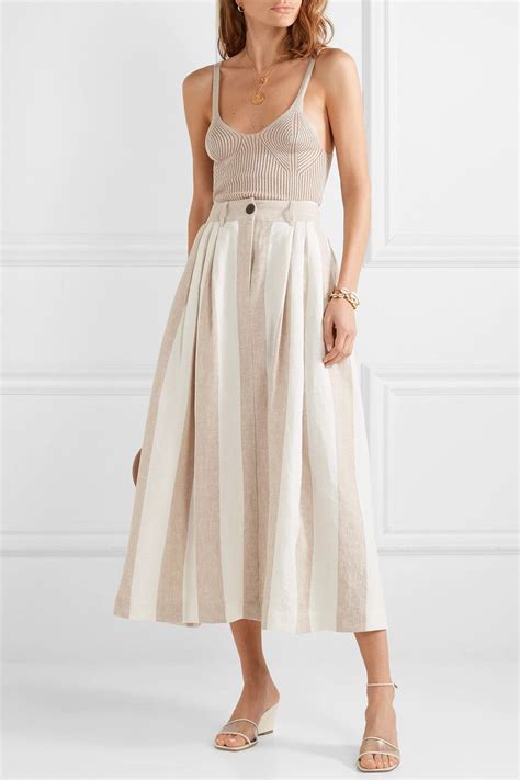 Mara Hoffman Tulay Pleated Striped Organic Linen Midi Skirt Net A Porter Com Fashion