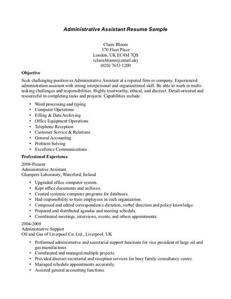 sample resume receptionist administrative assistant http