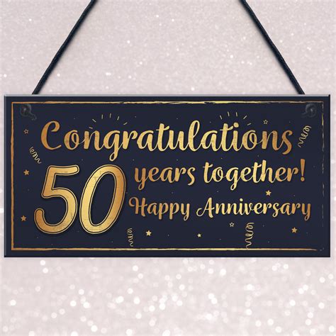 Congratulations 50th Wedding Anniversary Gift Plaque Gold Gift Mum Dad