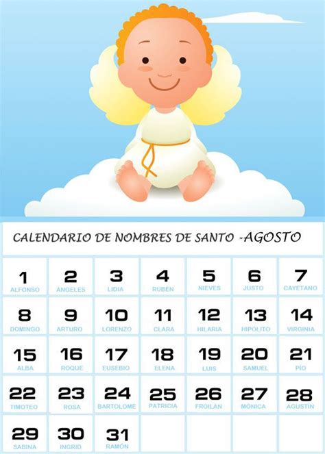Calendario De Los Nombres De Santos De Agosto