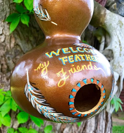 Gourd art, hand painted birdhouse gourd, Welcome my Feathered Friends ...