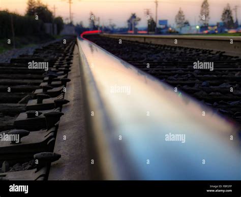 Surface Level Of Railway Track At Dusk Stock Photo Alamy