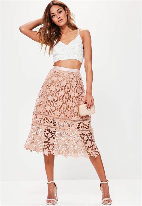 Missguided Premium Pink Crochet Lace Full Midi Skirt Lyst