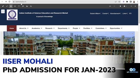 Iiser Mohali Phd Admission Jan 2023 Youtube