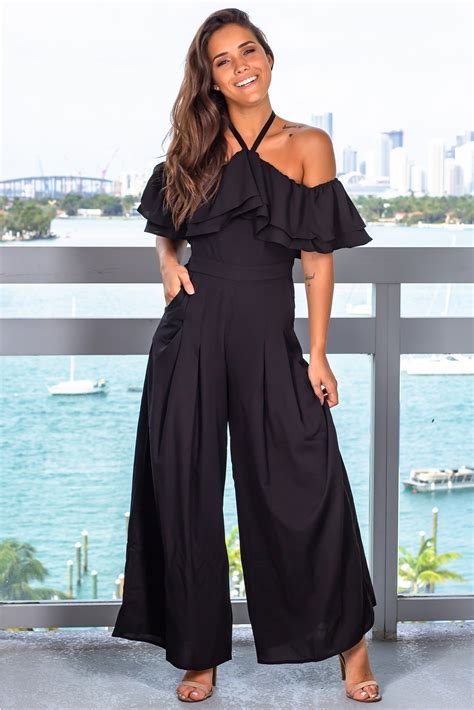 This Black Off Shoulder Jumpsuit With Pockets Is So Cute We Are In