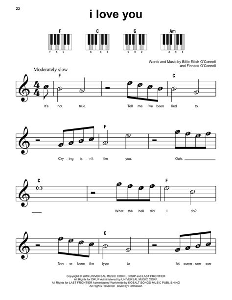 I Love You Sheet Music Billie Eilish Super Easy Piano