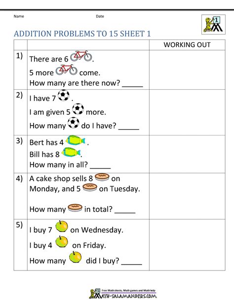 Worksheet will open in a new window. Addition Word Problem Worksheet For Grade 1 - Example Worksheet Solving