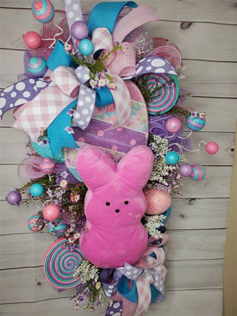 Pink Sugar Bunny Wreath Easter Bunny Decor Easter Candy Etsy