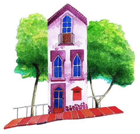 Lilac House Watercolor Stock Photo Image Of Beautiful 193728488
