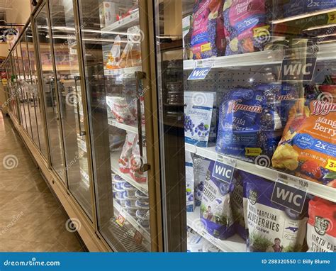 Food Lion Grocery Store Interior Side View Freezer Doors 2021 Editorial