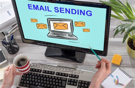 Email Sending Concept On A Computer Stock Photo Image Of Mailing