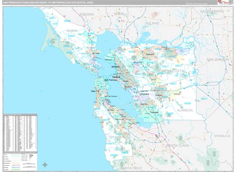 San Francisco Oakland Hayward Ca Metro Area Wall Map Premium Style By