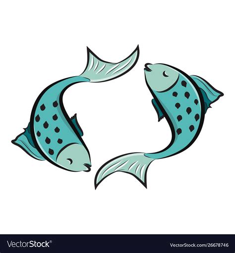 Pisces Horoscope Zodiac Sign Pair Blue Fishes Vector Image