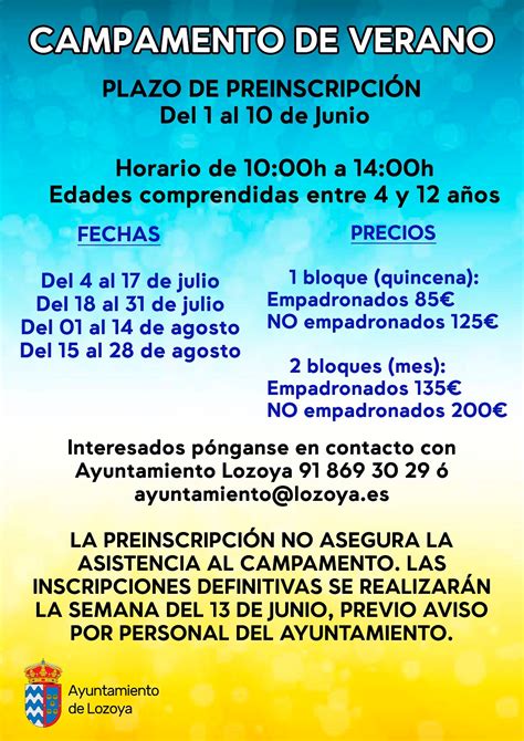 Campamento De Verano 2022 Preinscripción Ayuntamiento De Lozoya