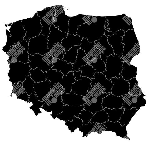 Magnetická mapa Poľska ilustrovaná čierna