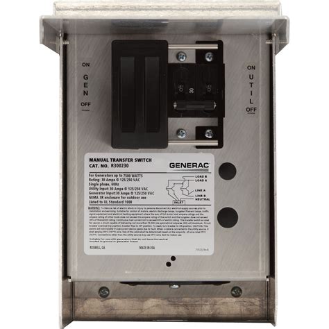 Manual transfer switch wiring diagram | free wiring. Generac Manual Transfer Switch — 30 Amps, 125/250 Volts, Single Phase, Model# 6377 | Northern Tool