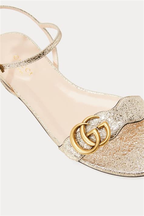 Gucci Leather Gg Marmont Sandals In Gold Metallic Lyst