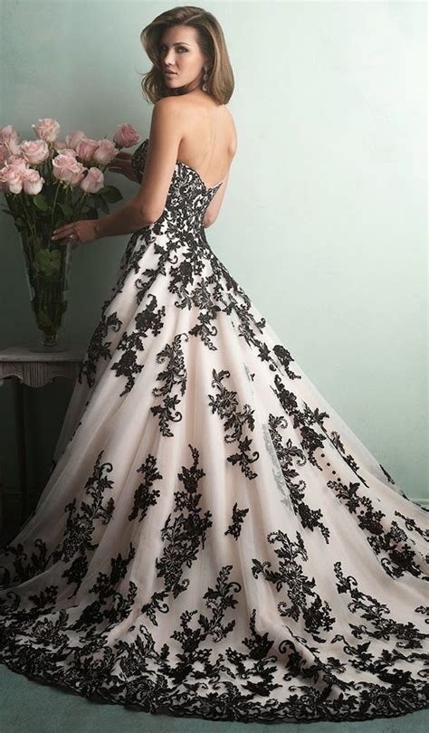 White Wedding Dress With Black Lace Overlay