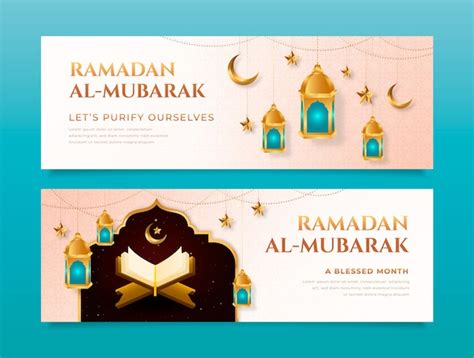 Free Vector Realistic Ramadan Horizontal Banners Set