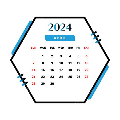 2024 April Month Calendar With Skyblue And Black Geometric Style Vector