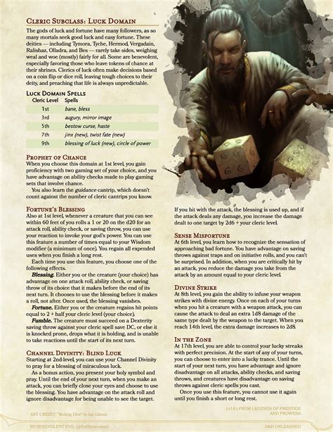 The Luck Domain Cleric And Spells DND Unleashed A Homebrew
