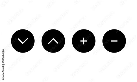 Set Of White Arrows In Black Round Icon Direction Pointers Up Down Plus Minus Sign Flat