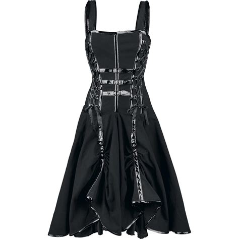 Dress With Black Lacquer Seams Figure Hugging Corset Top Zipper On