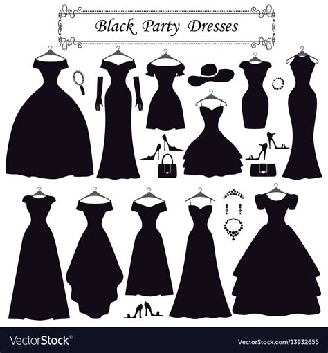 Silhouette Of Black Party Dressesfashion Flat Vector Image