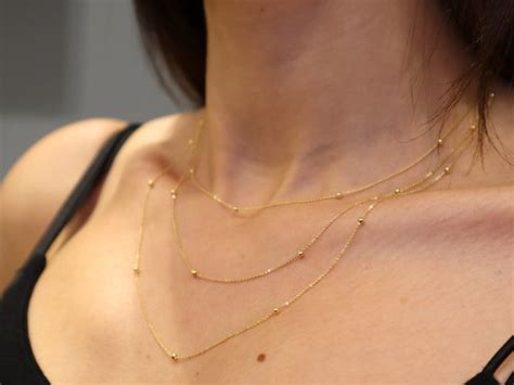 14k Solid Gold Dainty Bead Chain Necklace Gold Mini Ball Etsy
