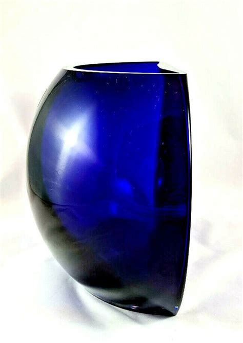 2 Handcrafted Mouth Blown Cobalt Blue Vases Made By Lsa Etsy