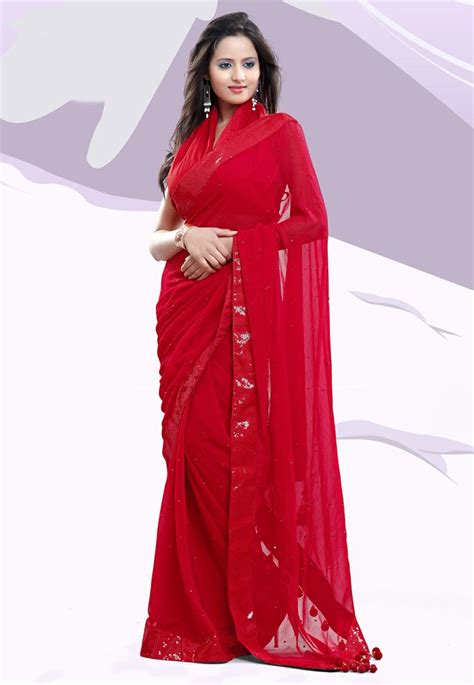 Red Saree With Blouse Saree Designs Chiffon Saree Indian Outfits