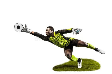 One Soccer Player Goalkeeper Man Catching Ball Stock Image Image Of