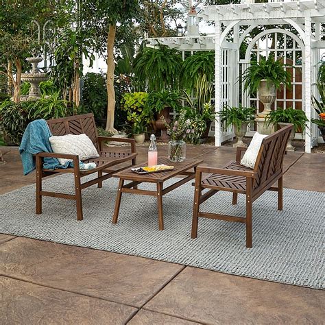 Forest Gate Olive 3 Piece Outdoor Acacia Chat Set In Dark Brown Bed