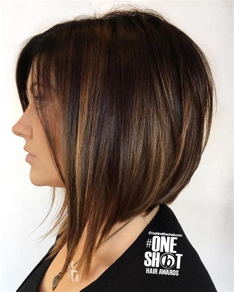 Stretched Golden Brown Highlights For Straight Hair Angled Bob
