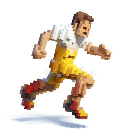 Pixel Art Sports Player Running In Polychrome Sculpture Style Stock