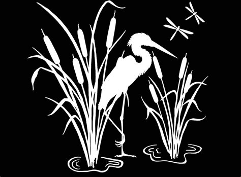 Heron Cattails 2 Pcs 4 White Fused Glass Decals 1244 Captive Decals