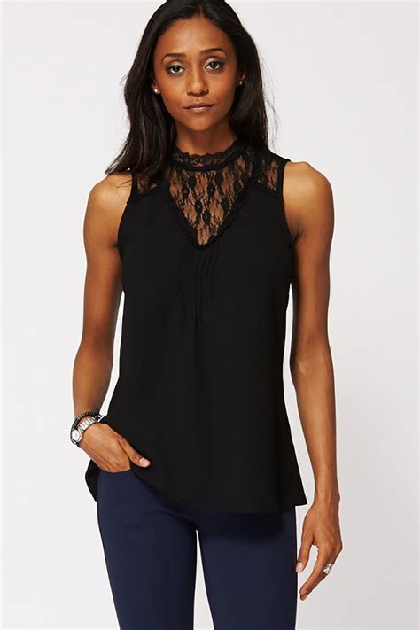 Ladies Black Chiffon And Lace Detail Going Out Party Top Womens