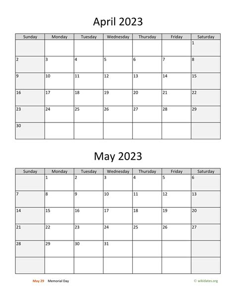 April And May 2023 Calendar