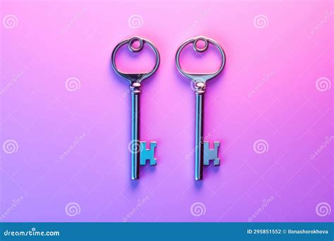 Pair Of Keys With Neon Light Ai Generated Stock Photo Image Of Steel